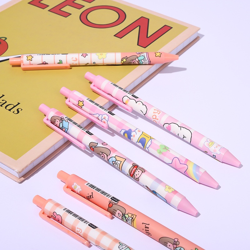 [Warna Random] 0.5mm Kreatif Tekan Tipe Gel Pen Indah Halus Hitam Netral Pulpen Siswa Netral Pulpen Alat Tulis Kartun Pola Kelinci Lucu Pink Gel Pen