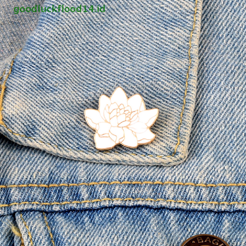 [GOOGFOUR] Buddhism White Lotus Flower Enamel Pin Bunga Tanaman Bros Denim Coat Ransel Lapel Pin Pria Wanita Lencana Jepang Perhiasan Hadiah Syal Kancing [TOP]