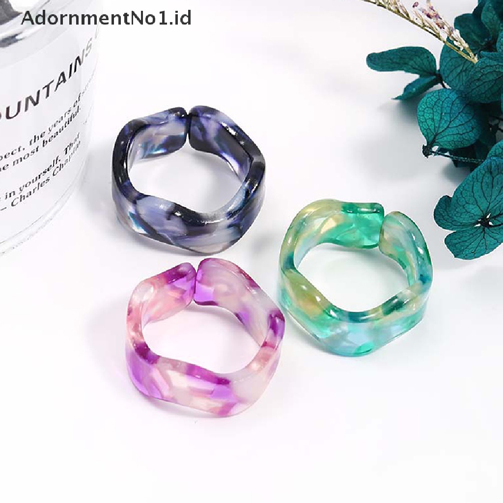 [AdornmentNo1] Cincinset Bulat Persegi Geometris Resin Akrilik Kristal Berlian Imitasi Simple Untuk Wanita [ID]