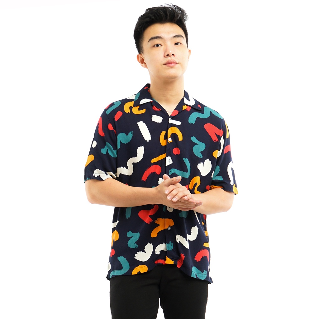 819 Kemeja Pria Lengan Pendek Kemeja Hawai Hawaiian Shirt Kemeja Motif Rayon Kemeja Pantai Pria Kemeja Santai Kemeja Vintage Ready Hingga Big Size MOTIF COLORFUL