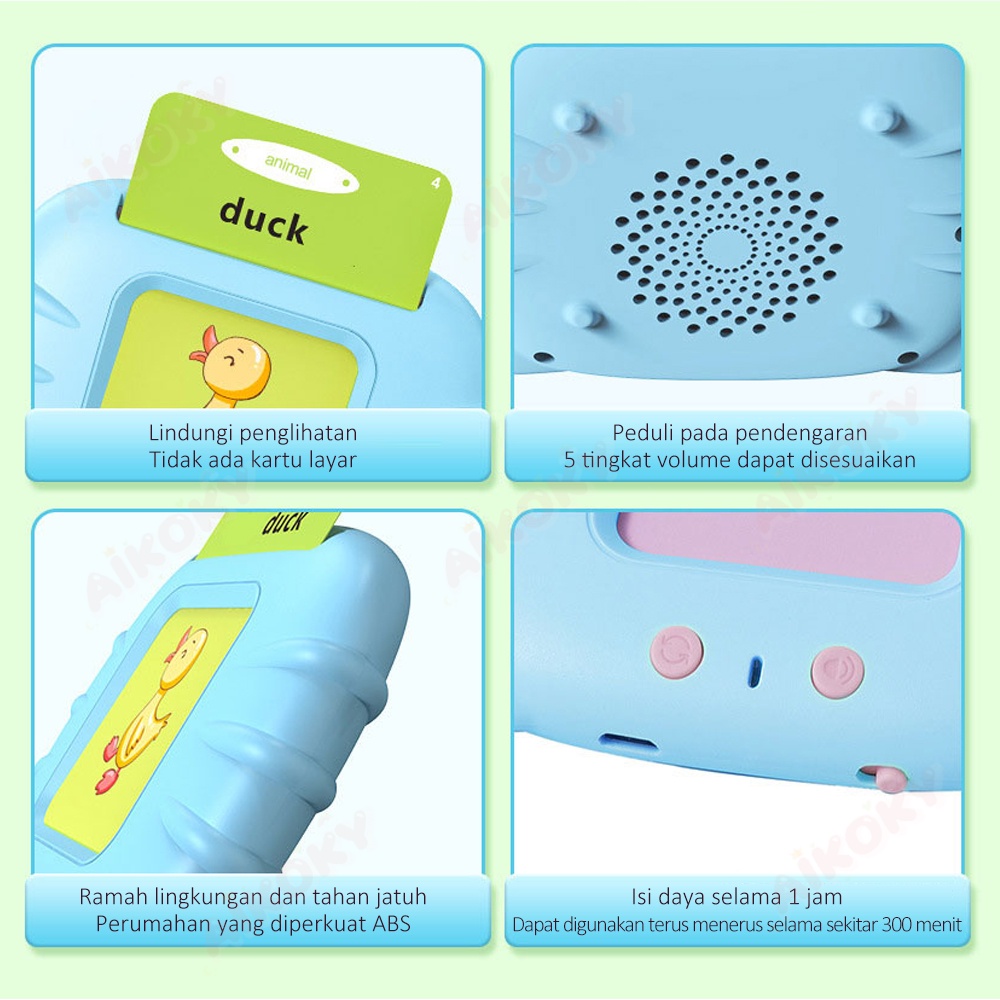 Aikoky Flash Card Anak Bersuara Bahasa inggris Card Early Education Bilingual Device