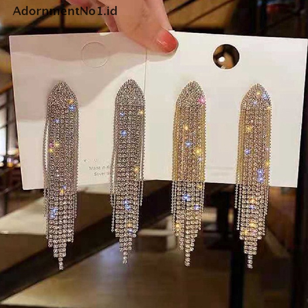 [AdornmentNo1] Rumbai Panjang Penuh Berlian Imitasi Drop Anting Untuk Wanita Ovsize Kristal Menjuntai Anting Fashion Perhiasan Aksesoris [ID]