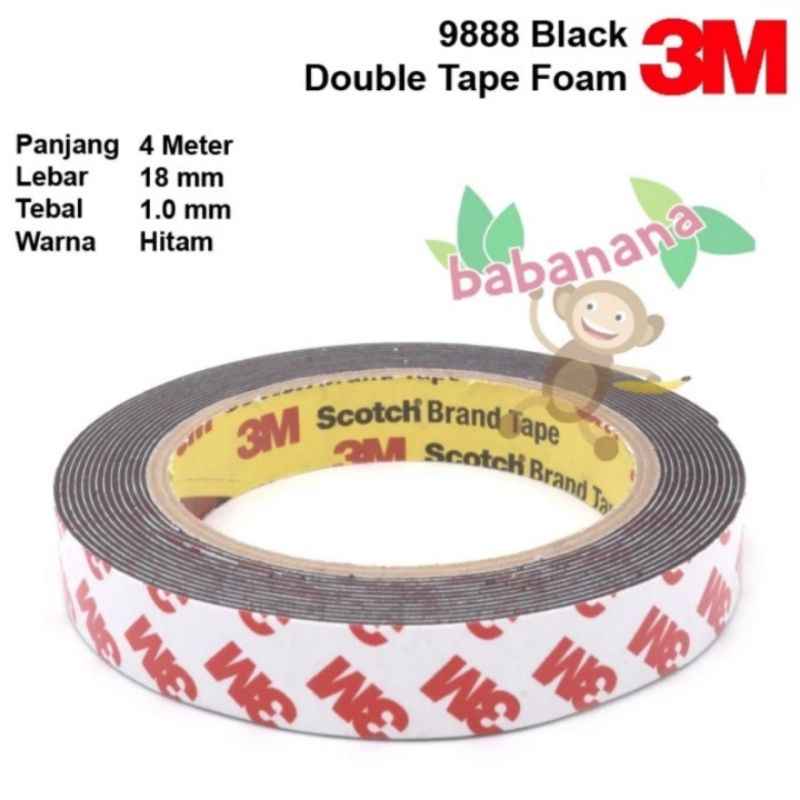 Double Tape Foam 3M Original 9888 Black Sponge 1 roll 18 mm x 4 meter