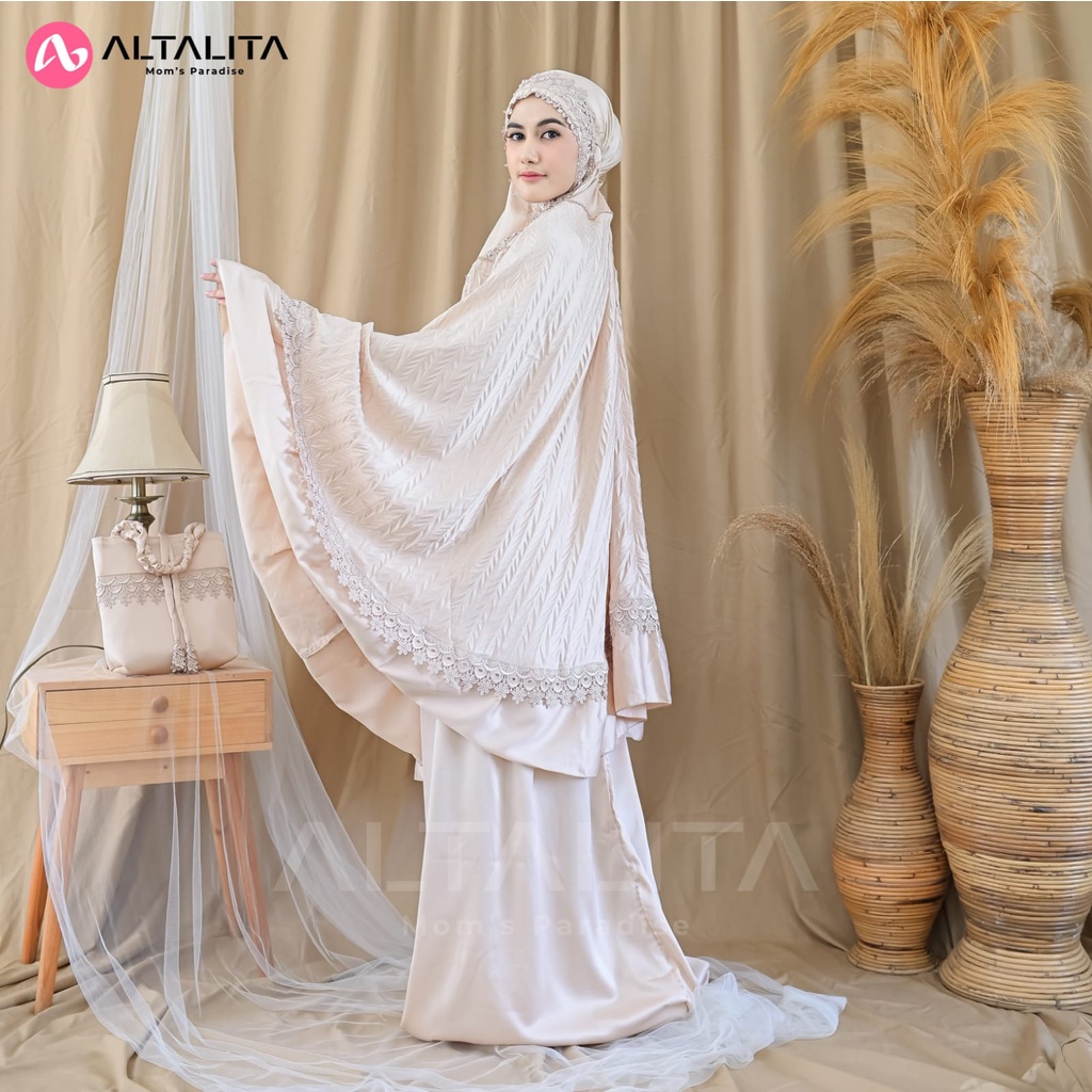 Altalita - Mukena Dewasa Renda Mewah Taleetha Satin Silky Premium Jumbo Adem Polos Terbaru