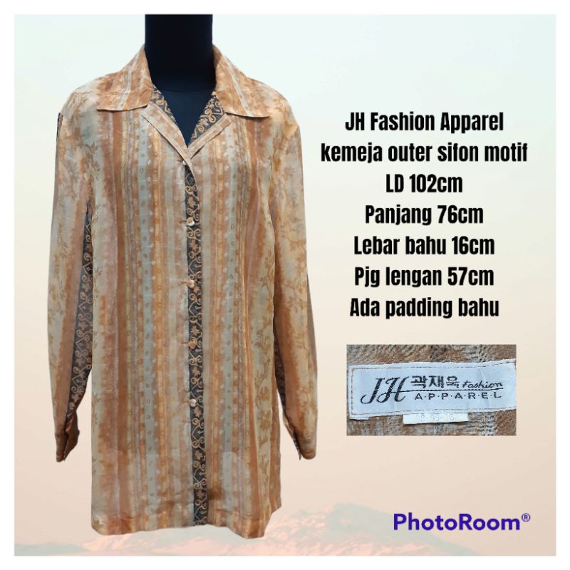 JH Fashion Apparel kemeja outer wanita sifon motif vintage kancing bentuk hati