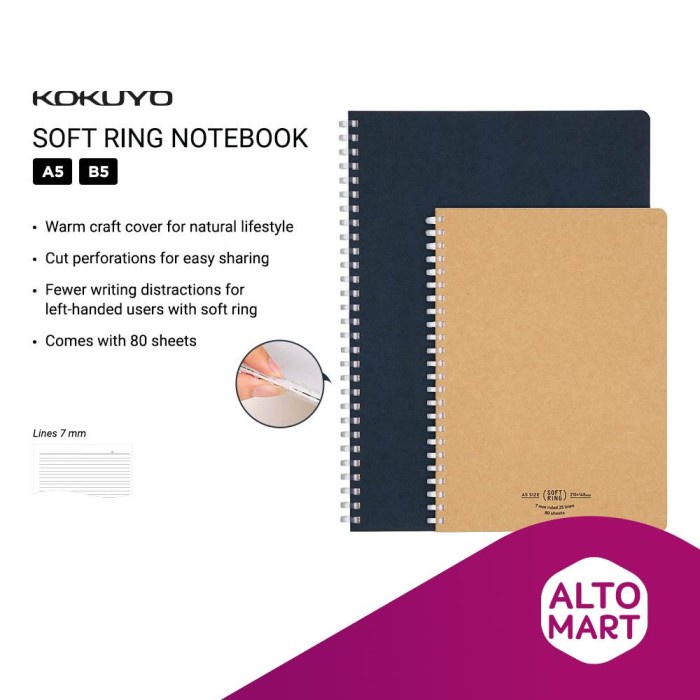 

Note Kokuyo Soft Ring Notebook Lines 7 Mm Natural Series A5 B5 / 80 Sheets