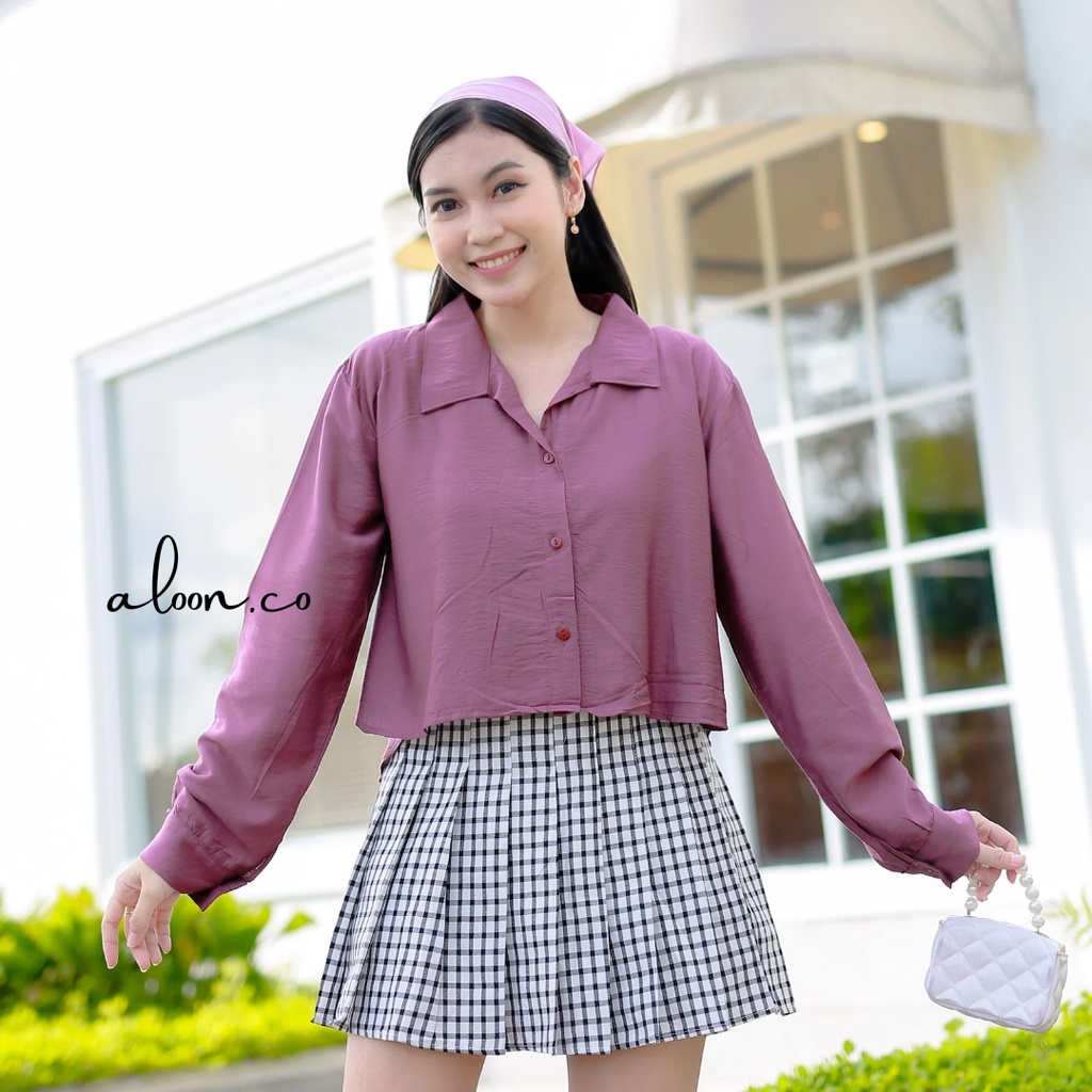 Quinella Kemeja Crop Top Wanita Linen Crinkle – Atasan Wanita Kemeja Crop