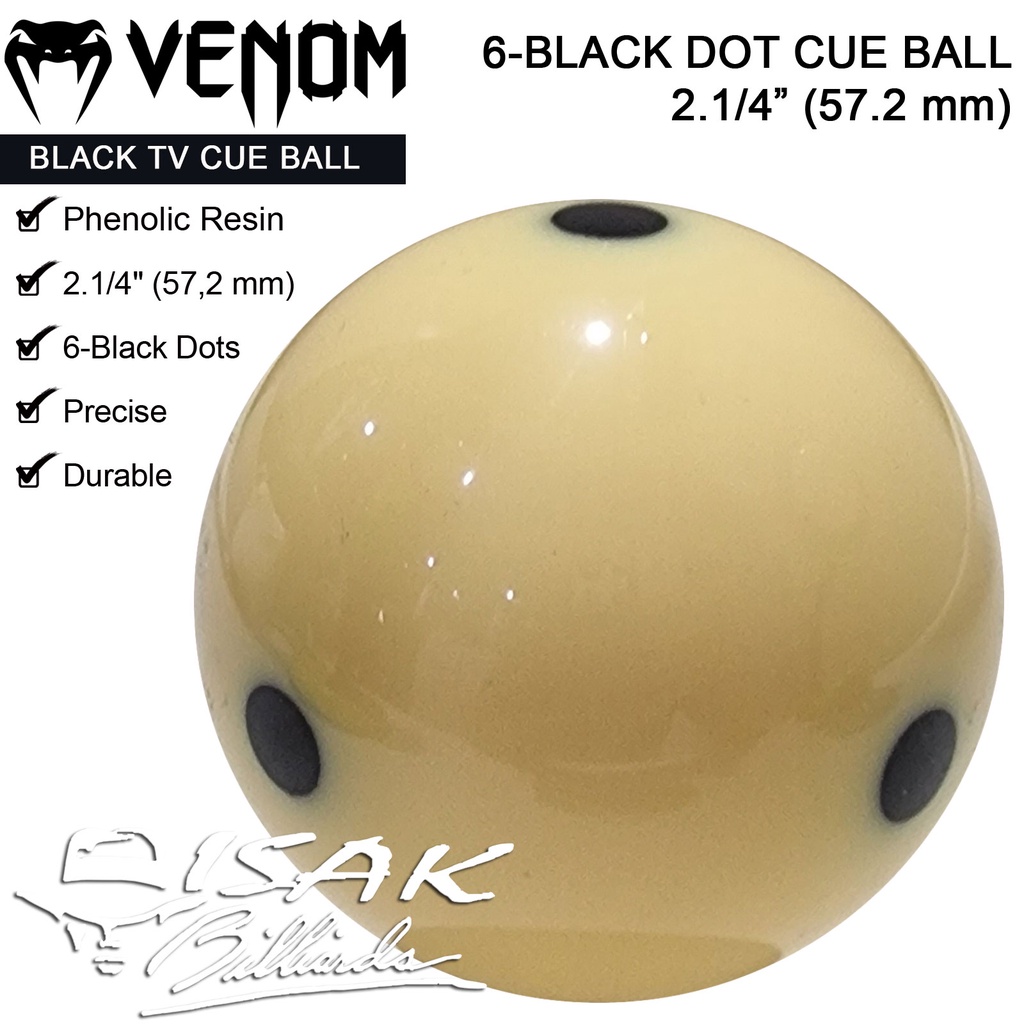 Jual Venom 6Black Dot Cue Ball 2.1/4" Bola Putih Titik 6 Ukuran Bola
