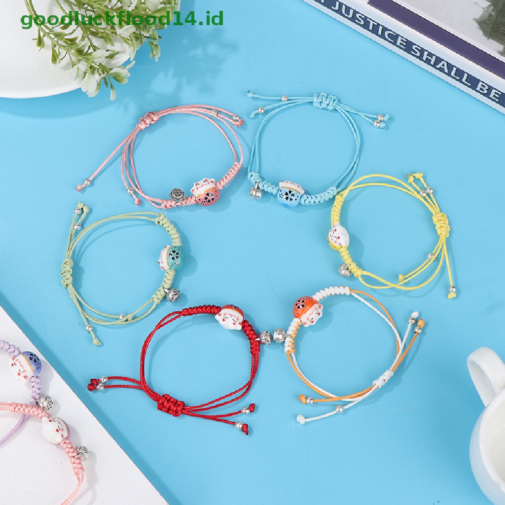 [GOOGFOUR] 1pc Gelang Liontin Keramik Lucky Cat Bracelets Tenun Tangan Warna Gelang [TOP]