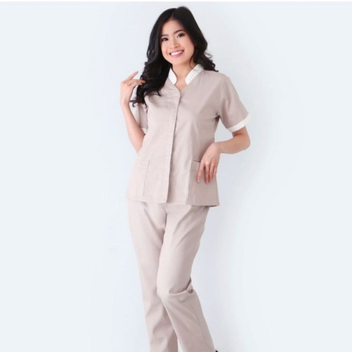 baju suster Baju Suster Calia Taupe / Seragam Suster / Baju Baby Sitter - XL(F4T0) Gratis Ongkir Baj