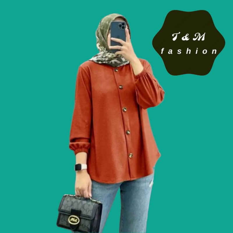 T &amp; M Fashion~Lolita Shirt Premium Crinkle Blouse Wanita Kemeja Kuliah/Kerja/Kasual Blouse Basic Crinkle air Flow Blouse Pengan Panjang Tren 2023