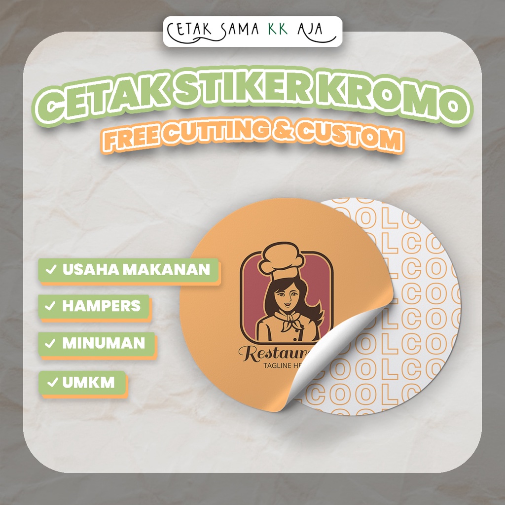 

[FREE CUTTING] CETAK STIKER KROMO LABEL MAKANAN MINUMAN LOGO MURAH STICKER