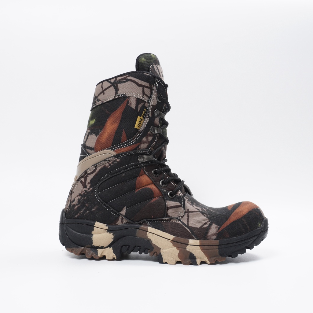 Sepatu Boots Ujung Besi Safety CAMO Loreng High /Low Sepatu Berburu Hutan Naik Gunung Mantap Murah