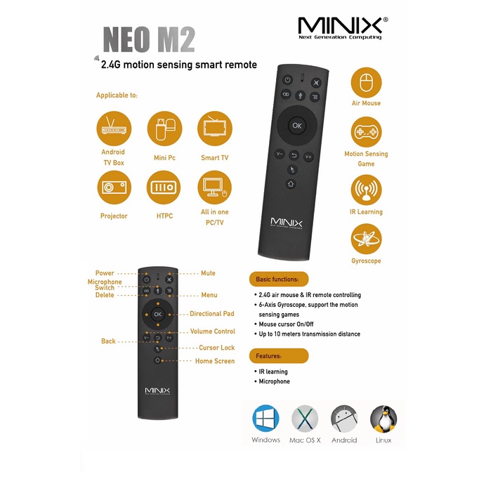 AKN88 - MINIX NEO M2 Remote 2.4G Motion Sensor Air Mouse Voice Android TV Box