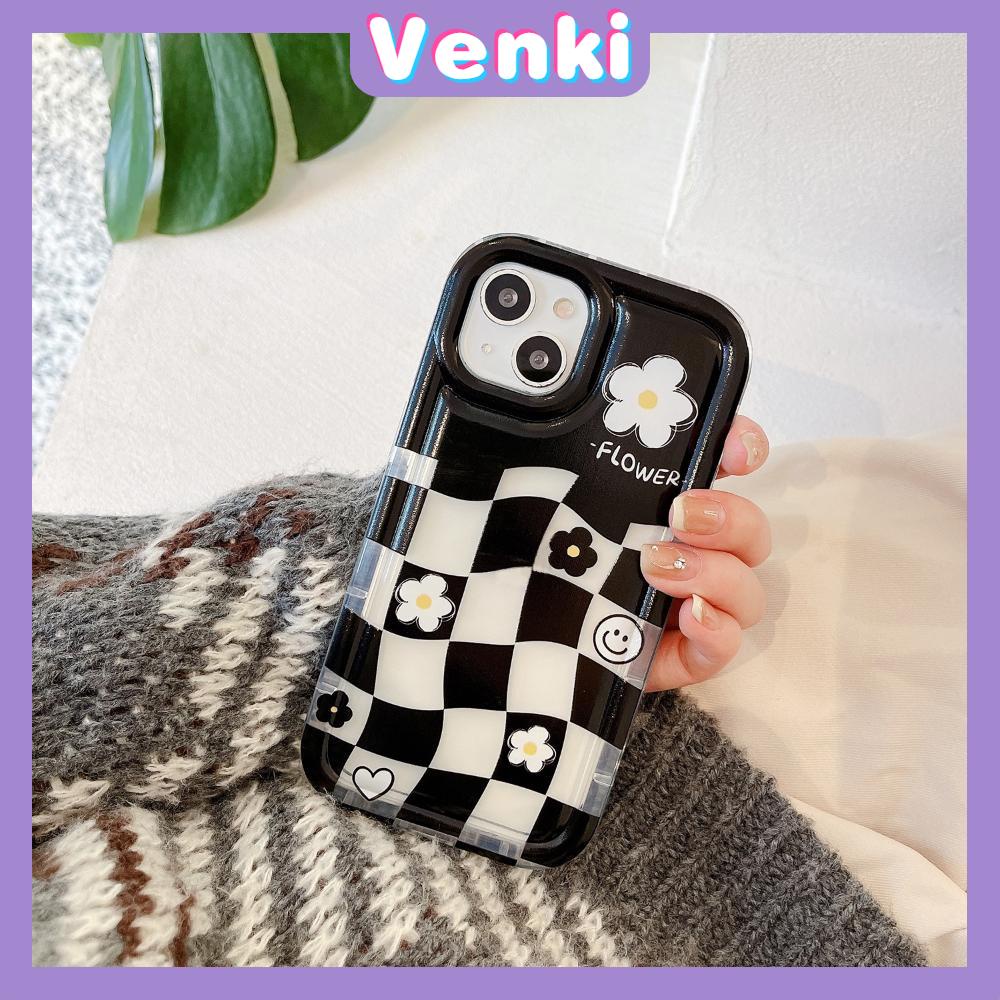 Case For iPhone 14 Pro Max TPU Soft Jelly Airbag Clear Case Checkerboard And Little Flowers Camera Protection Shockproof For iPhone 14 13 12 11 Plus Pro Max 7 Plus X XR