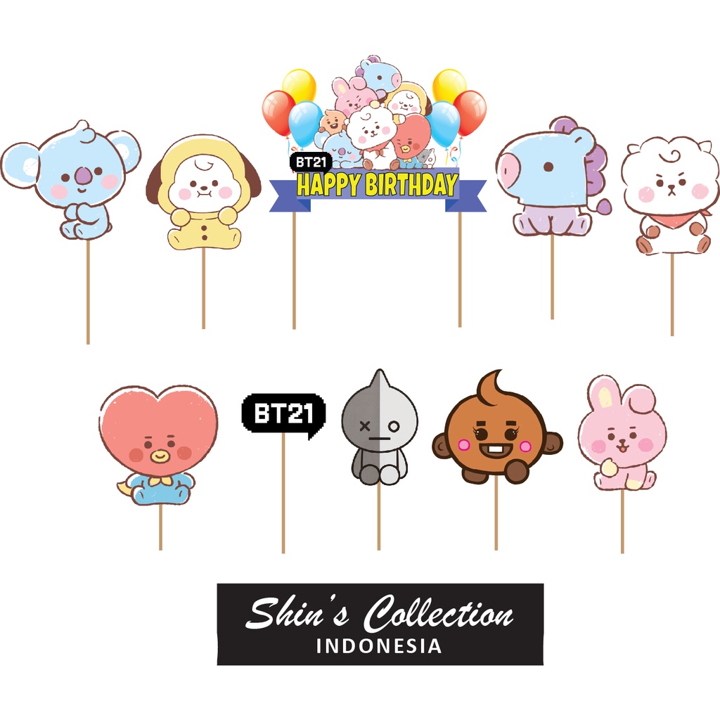 Cake topper BT21 Baby set isi 10 pcs