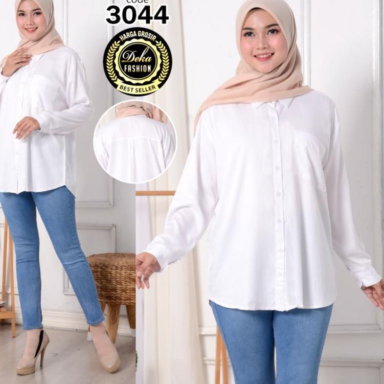 {KZT.20Ja23q} KEMEJA  WANITA POLOS KANTONG KATUN TWILL 30S XXL LD 116--3044