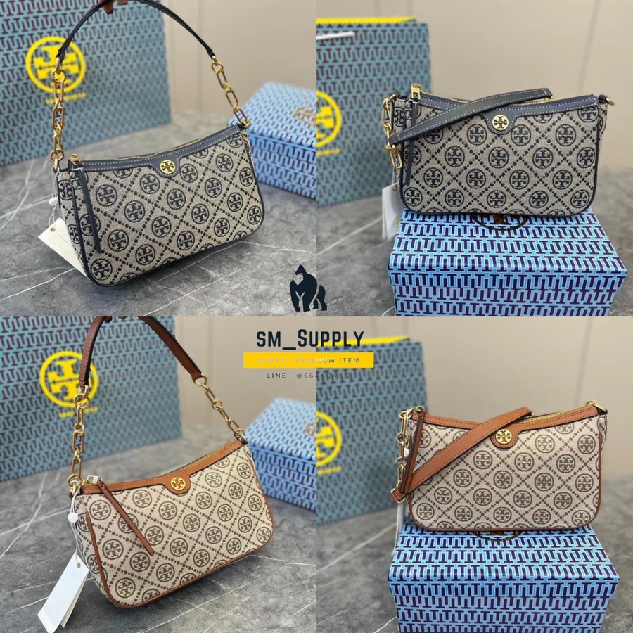 TAS TORY BURCH WOMEN SLING BAG KIRA JACQUARD MONOGRAM WITH FINE 85137 - Biru