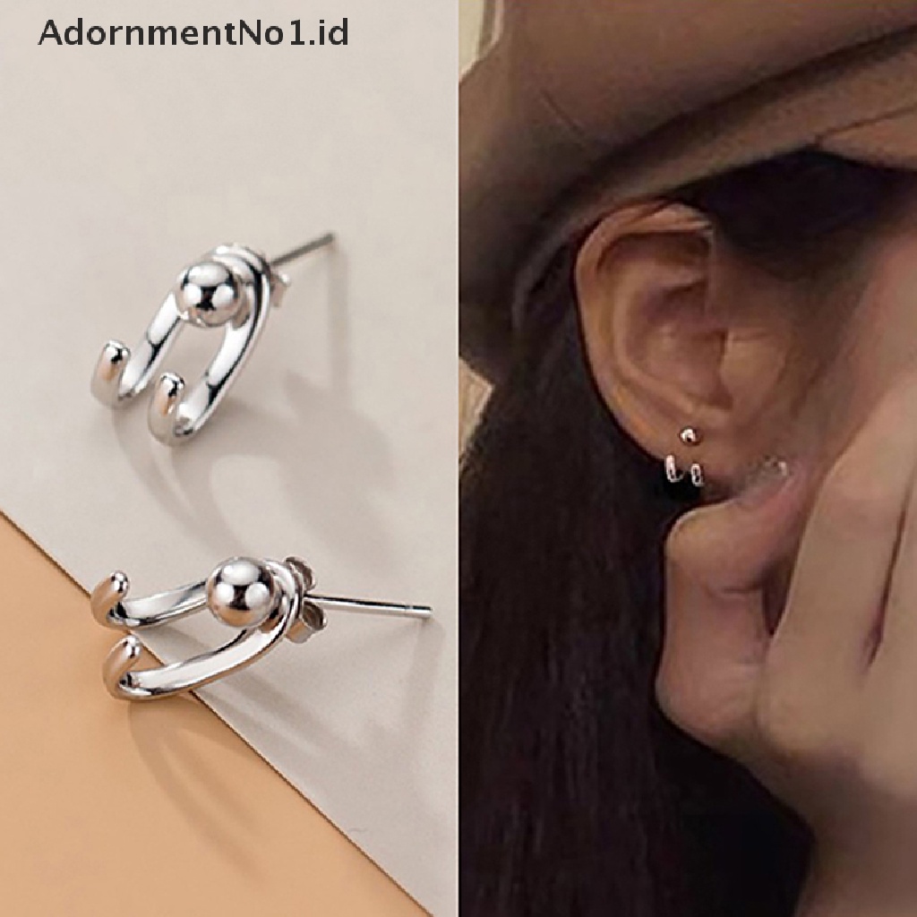 [AdornmentNo1] Perhiasan S925 Perak Stud Earrings Korea Sederhana Fashion Double Line Light Bead Earring [ID]