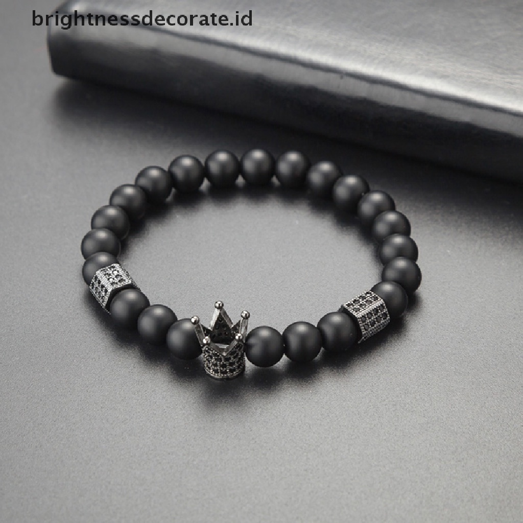 [Birth] Pria Gelang Mahkota Tengkorak Kerangka Beads Cuff Charm Bracelets Bangle Pria Perhiasan [ID]