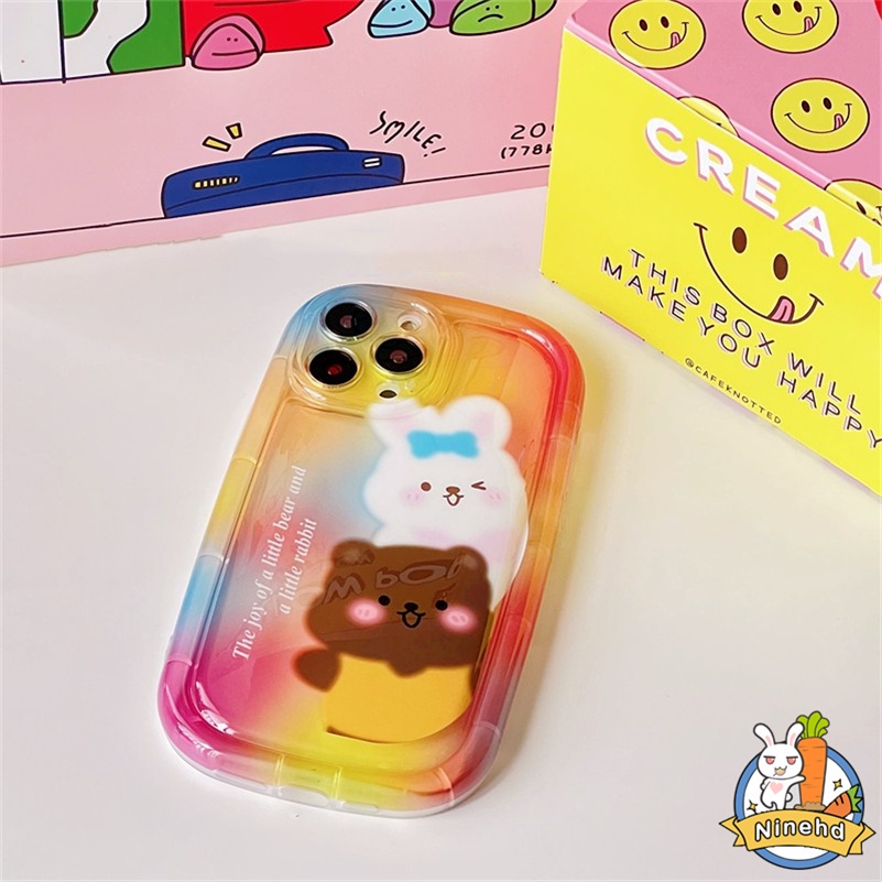 IPHONE Casing Kompatibel Untuk Iphone14 13 12 11 Pro Max X Xr Xs Max8 7 6 6s Plus Se2020Kartun Lovely Rabbit Tpu Silikon Casing Ponsel Tebal Airbag Shockproof Soft Case Cover Pelindung