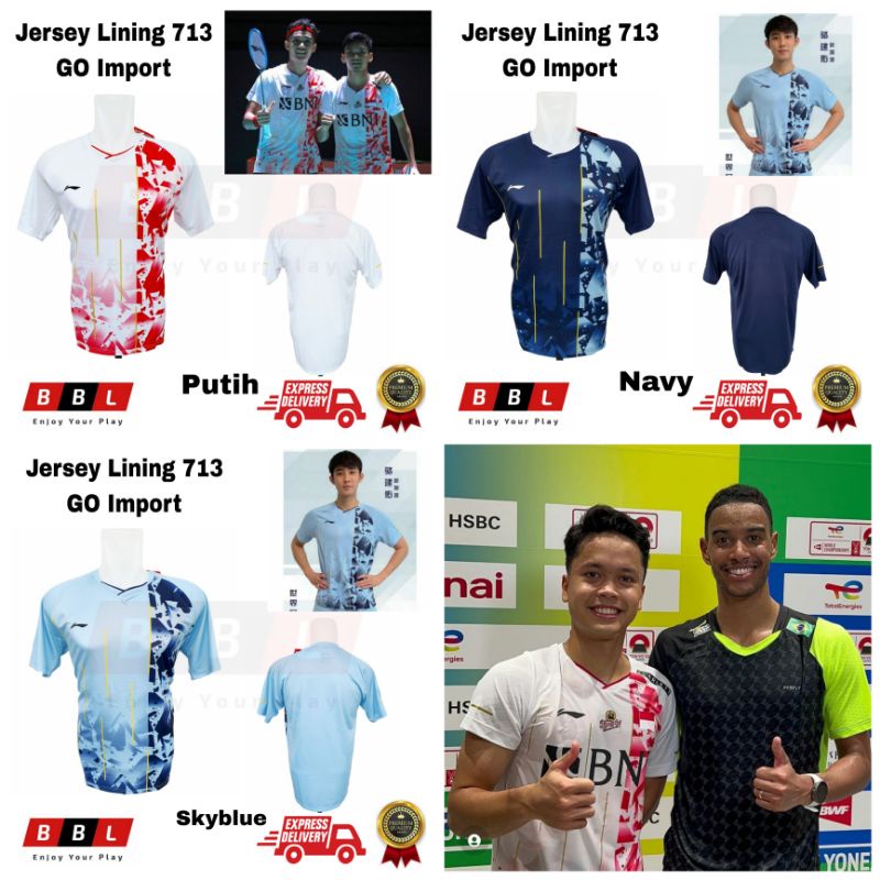 Kaos Badminton Lining Import 2261 Putih Navy SkyBlue Ginting Jojo Jersey Badminton Import kaos bulut