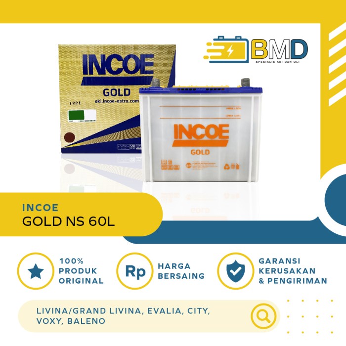Aki Mobil INCOE Hybrid NS60L unutk Livina, Grand Livina, Evalia, City