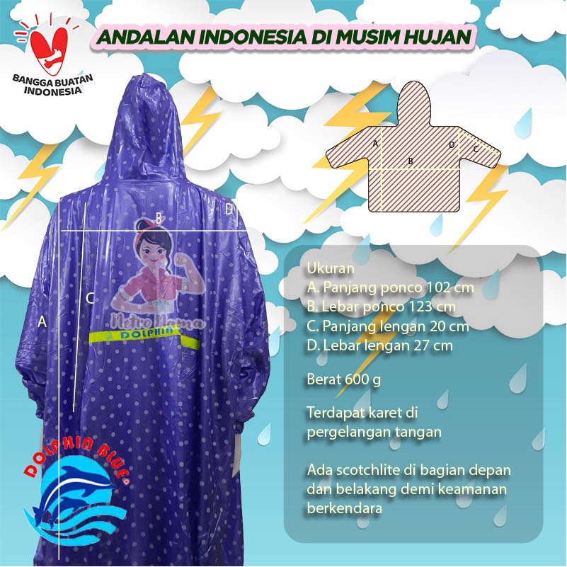 Jas Hujan Poncho Lengan DOLPHIN STAR POLKADOT Ukuran BIG SIZE JUMBO
