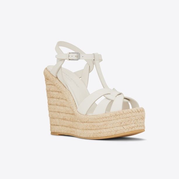 Snt Laurent Tribute Espadrilles 12cm Wedge Sandal White Calf