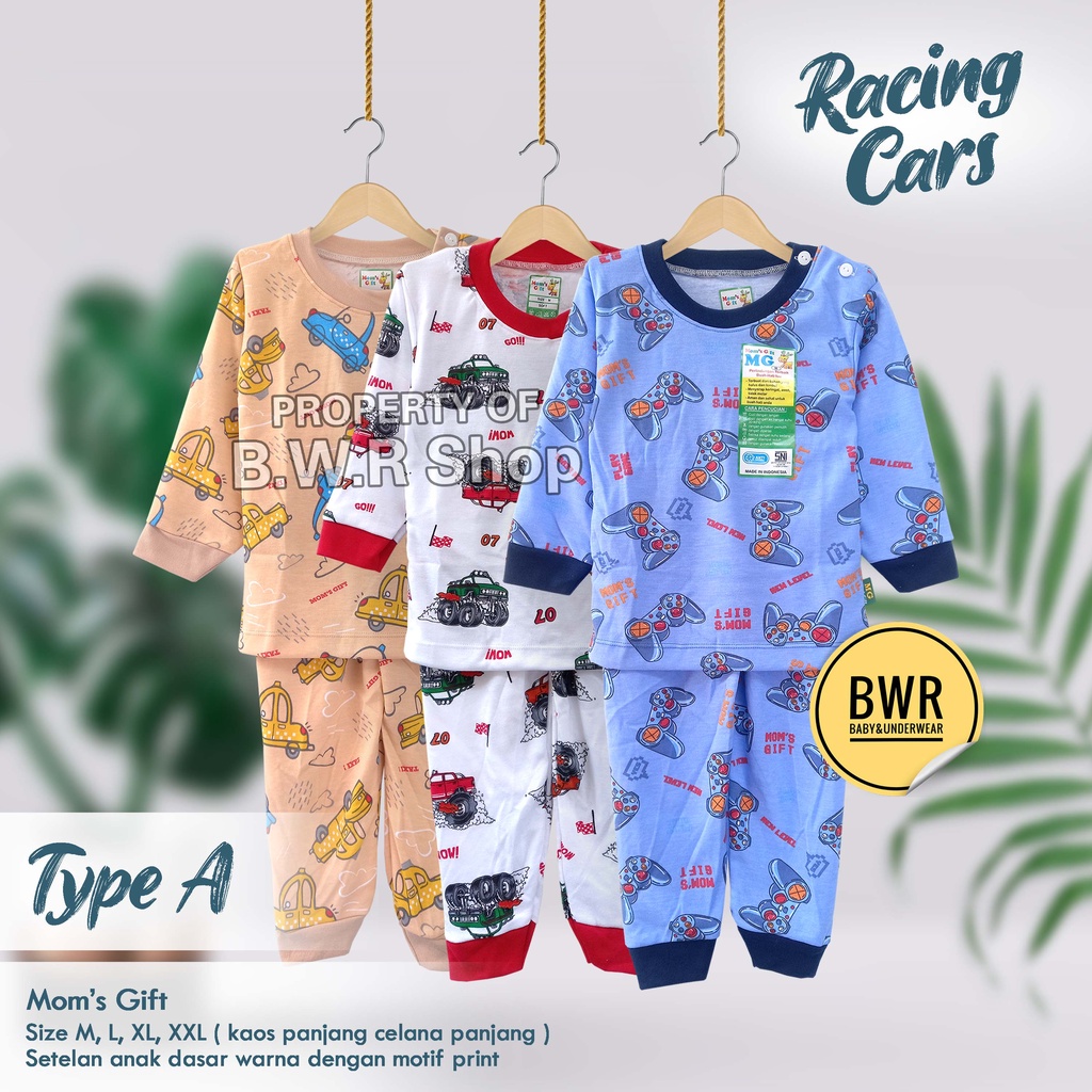 [ 3 Setel ] Setelan PANJANG Moms Gift Racing Car / Baju Bayi Setelan Piyama Anak Unisex Panjang Baju Tidur Terbaru | Bwr