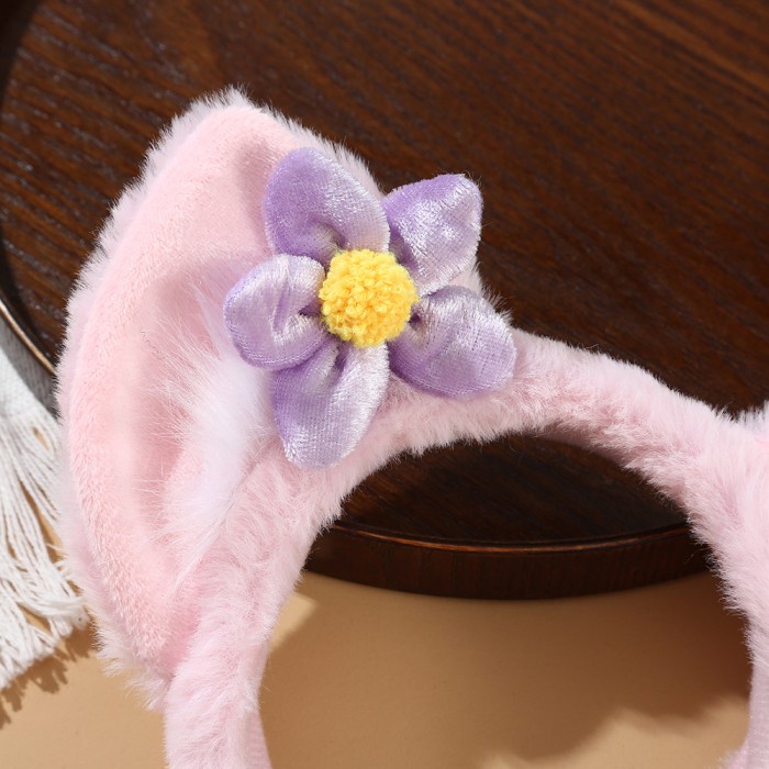 Bando Kitty Pink Bunga Cosplay Headband Bando Kuping Kucing Premium Ornamen Easter Paskah Grosir Harga Termurah