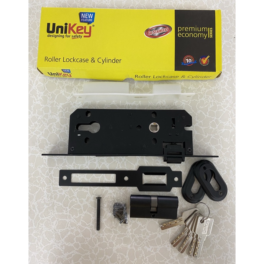 Mortise Roller Hitam Unikey Bodi Lockcase Silinder Hitam Unikey Bodi Pelor Pintu Kayu Unikey
