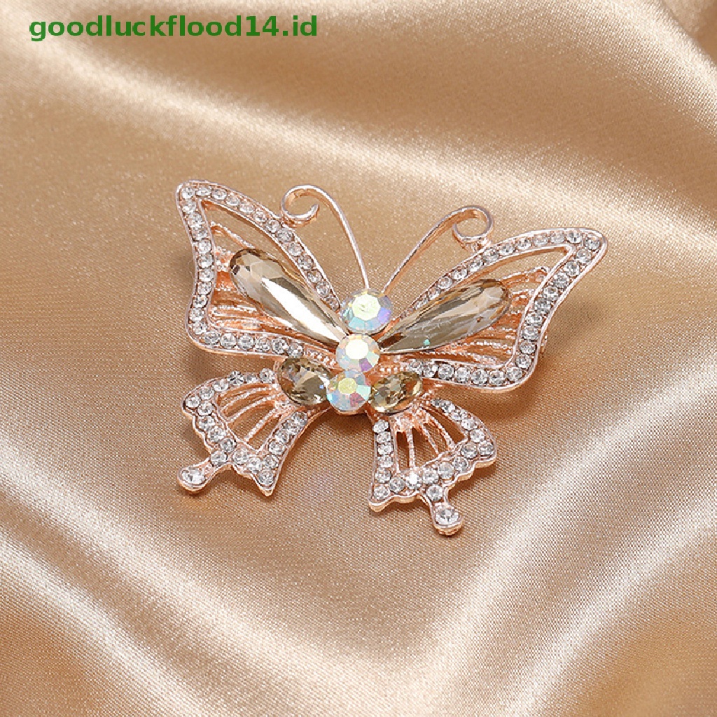 [GOOGFOUR] 1 Pcs Butterfly Berlian Imitasi Bros Enamel Kerah Pin Serangga Perhiasan Bros [TOP]