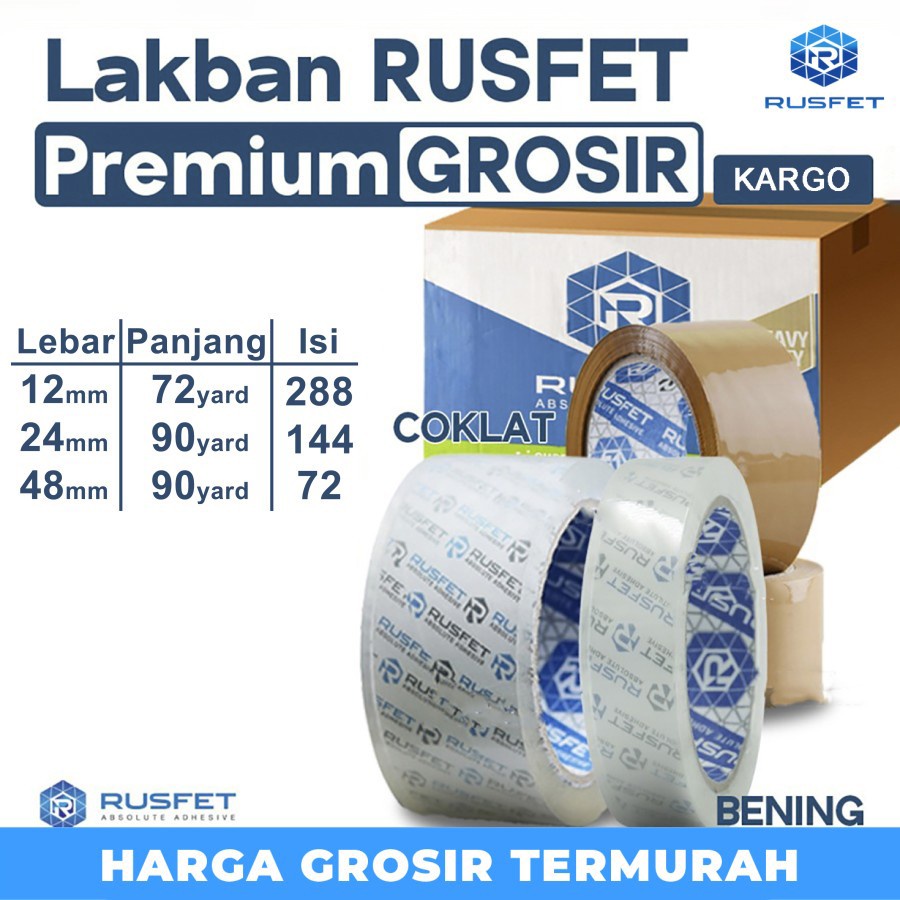 

Lakban Rusfet Premium Super Clear Grosir Termurah Per DUS KARGO