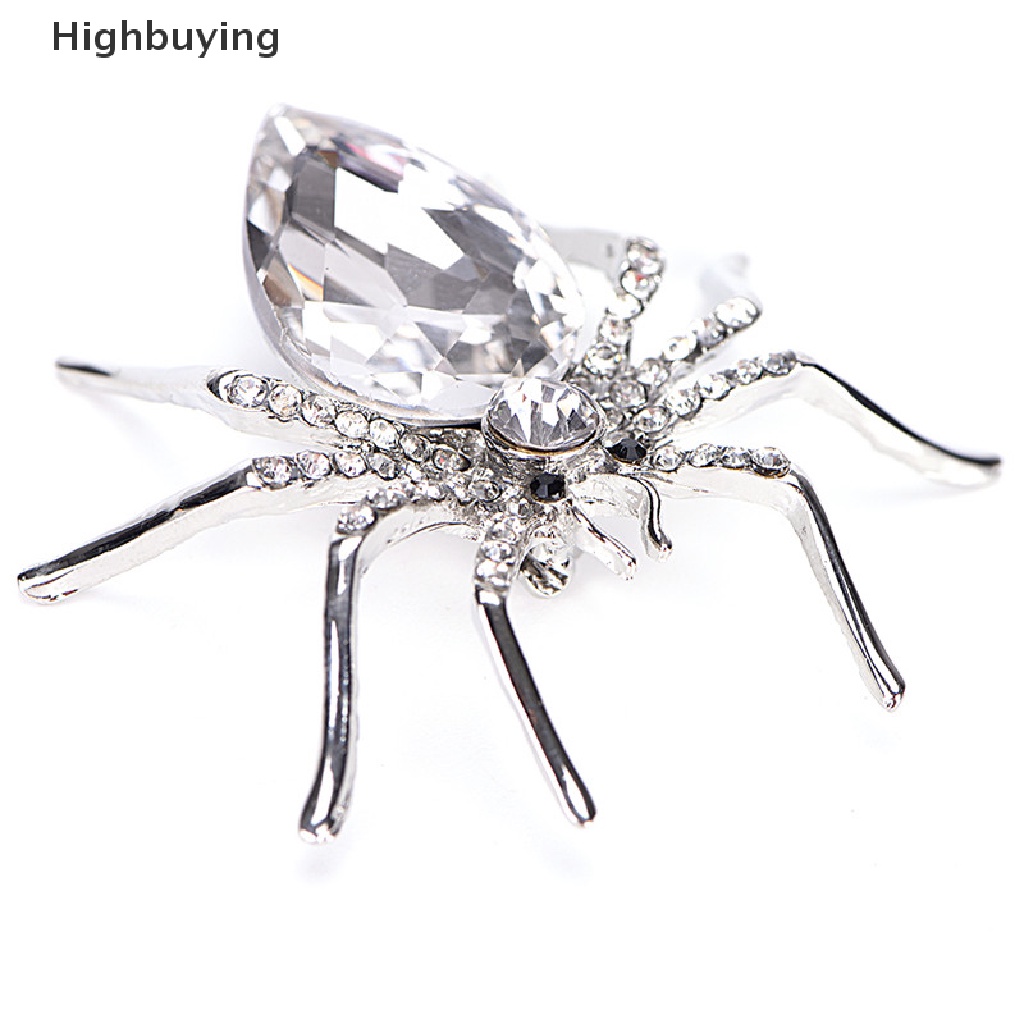 Hbid Perhiasan Bros Fashion Lapis Perak Spider Putih Elegan Kristal Brooch Pin Glory