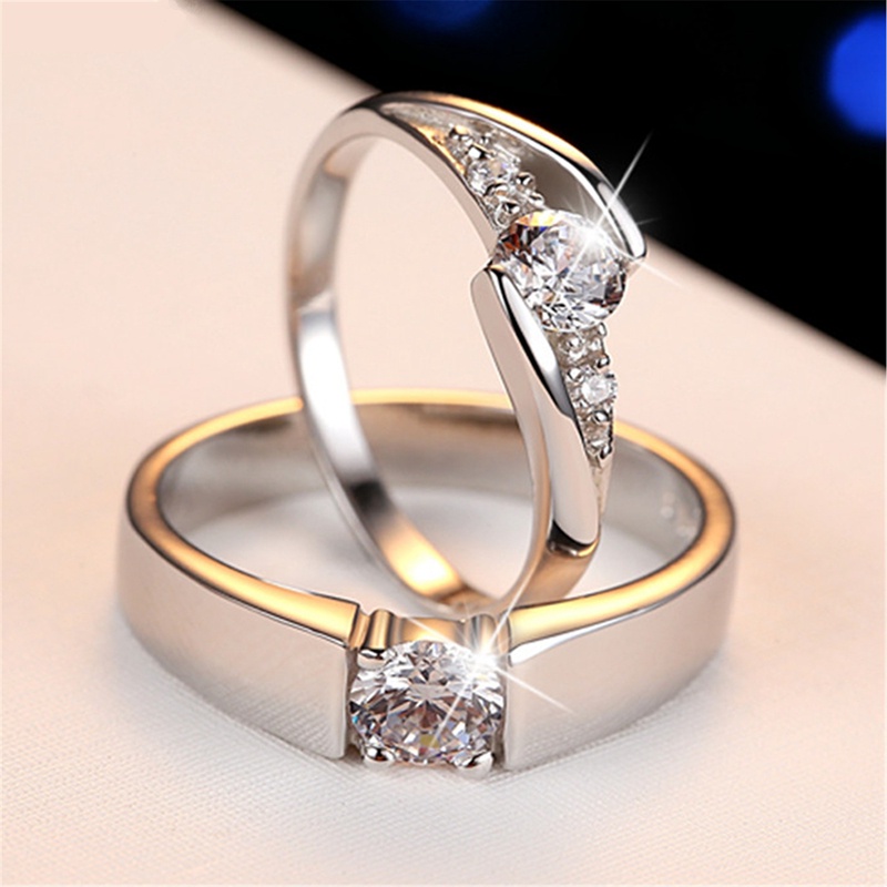 2 Pcs/Set925 Sterling Perak Adjustable Pasangan Cincin Berlian Fashion Wanita Perhiasan Cincin Couple Rings