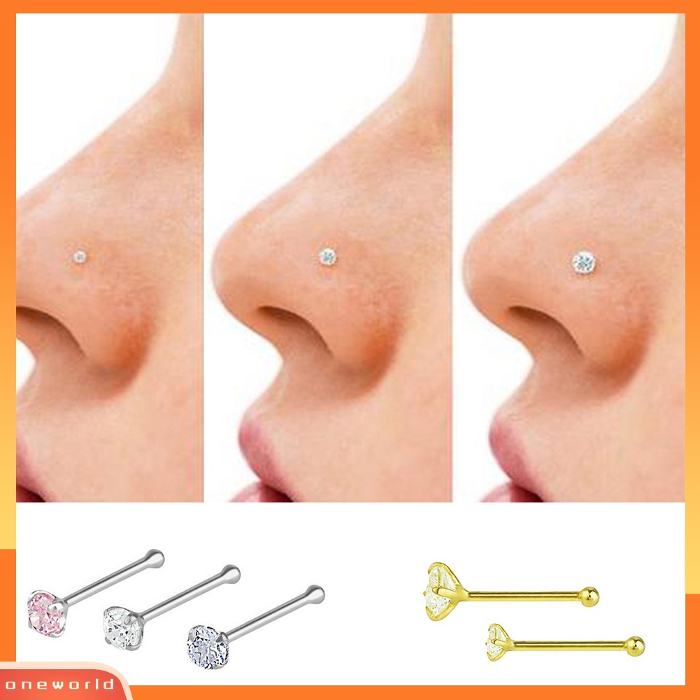 [oneworld] 3pcs/set Wanita Cubic Zirconia Stainless Steel Hidung Studs Perhiasan Tindik Tubuh