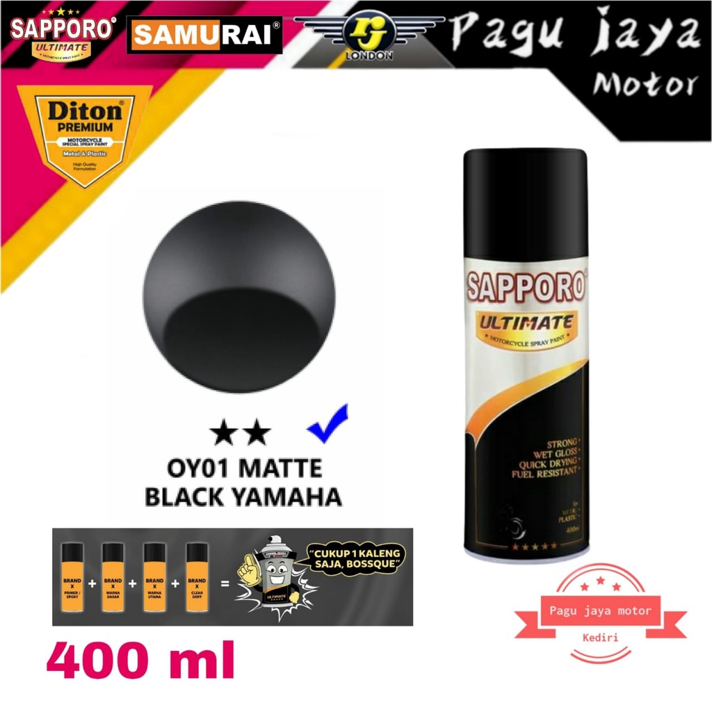 SAPPORO ULTIMATE 400ML OY01 YAMAHA MATTE BLACK WARNA ORIGINAL SERIES PILOX PILOK CAT SEMPROT SPRAY PAINT
