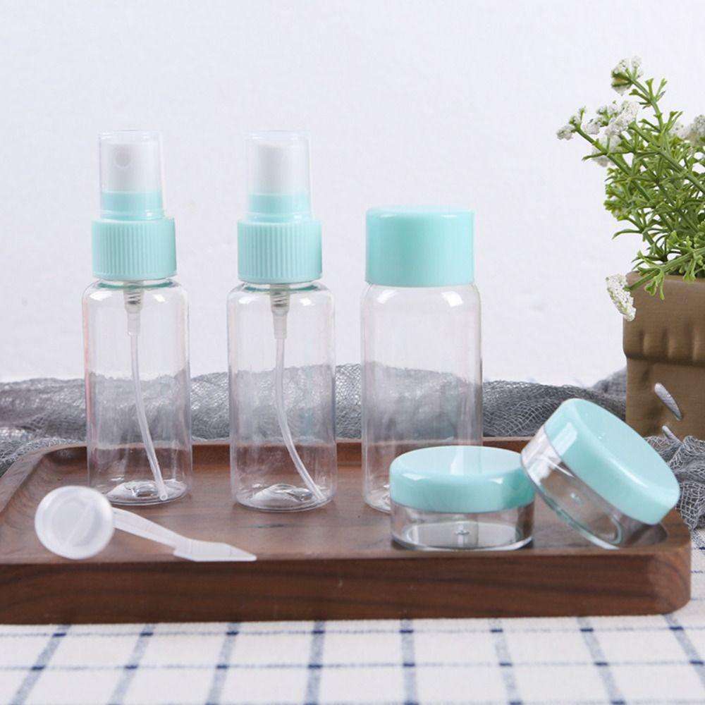 Rebuy Wadah Kosmetik Set Plastik Transparan Travel Aksesoris Wajah Cream Pot Shampoo Botol Kosong Isi Ulang Botol Alat Mandi