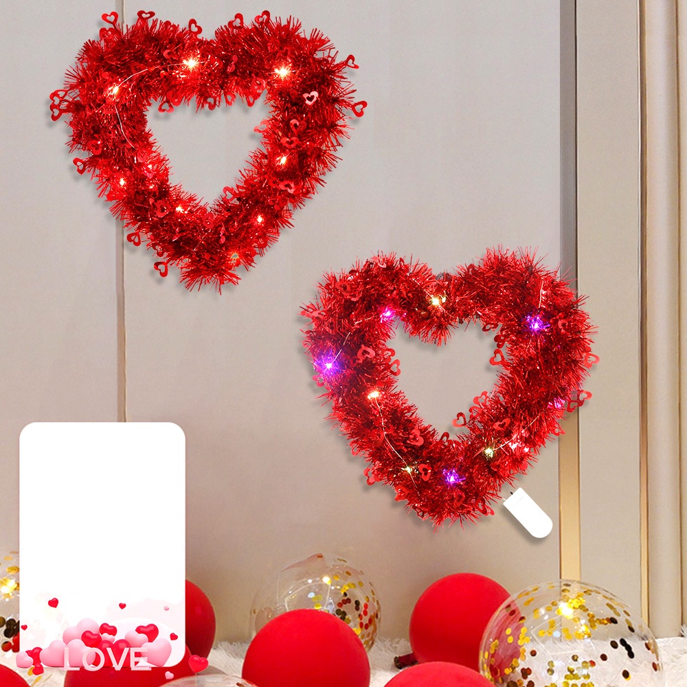 Produk Hias Hari Valentine/New Valentine Day Red Love Pendant Garland with Lamp/LED Sequin Peach Door Pendant/Alat Peraga Rangkaian Suasana Wedding &amp; Memorial Day