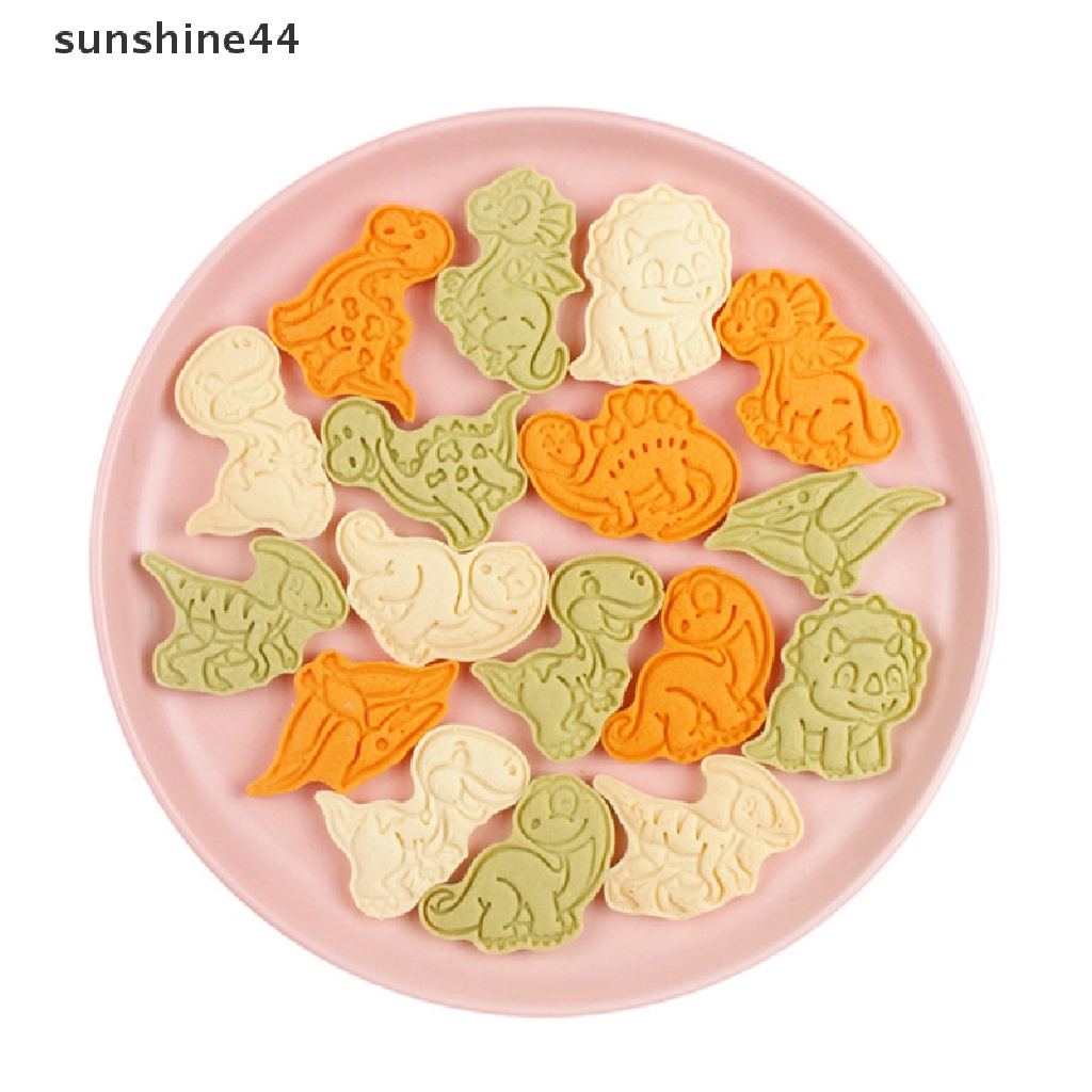 Sunshine 8Pcs/Set Kartun Dinosaurus Cookie Cutters Cetakan Biskuit 3D Plastik Pressable.