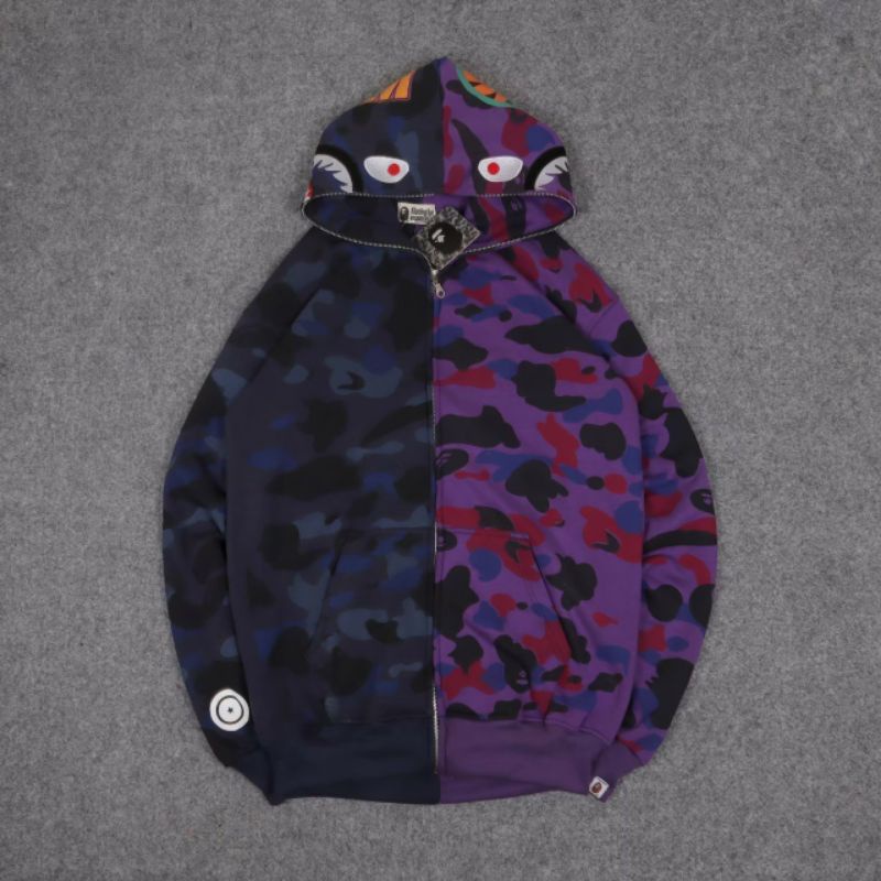 Sweater Hoodie BAPE Combi Embroid Purple Fullzipper Sweatshirt Jacket Pria Wanita Katun Fleece Premi