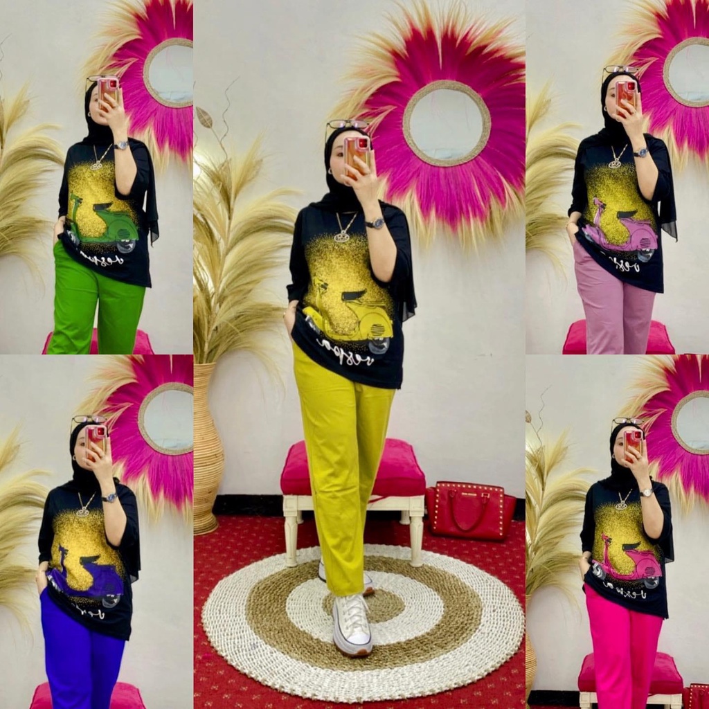 Setelan 2in1 Nabil Collection motif Vespa LA 87 MY HEART MINDSET 96 MIKIMOUSE ONE SET YOUR WE CAN LO