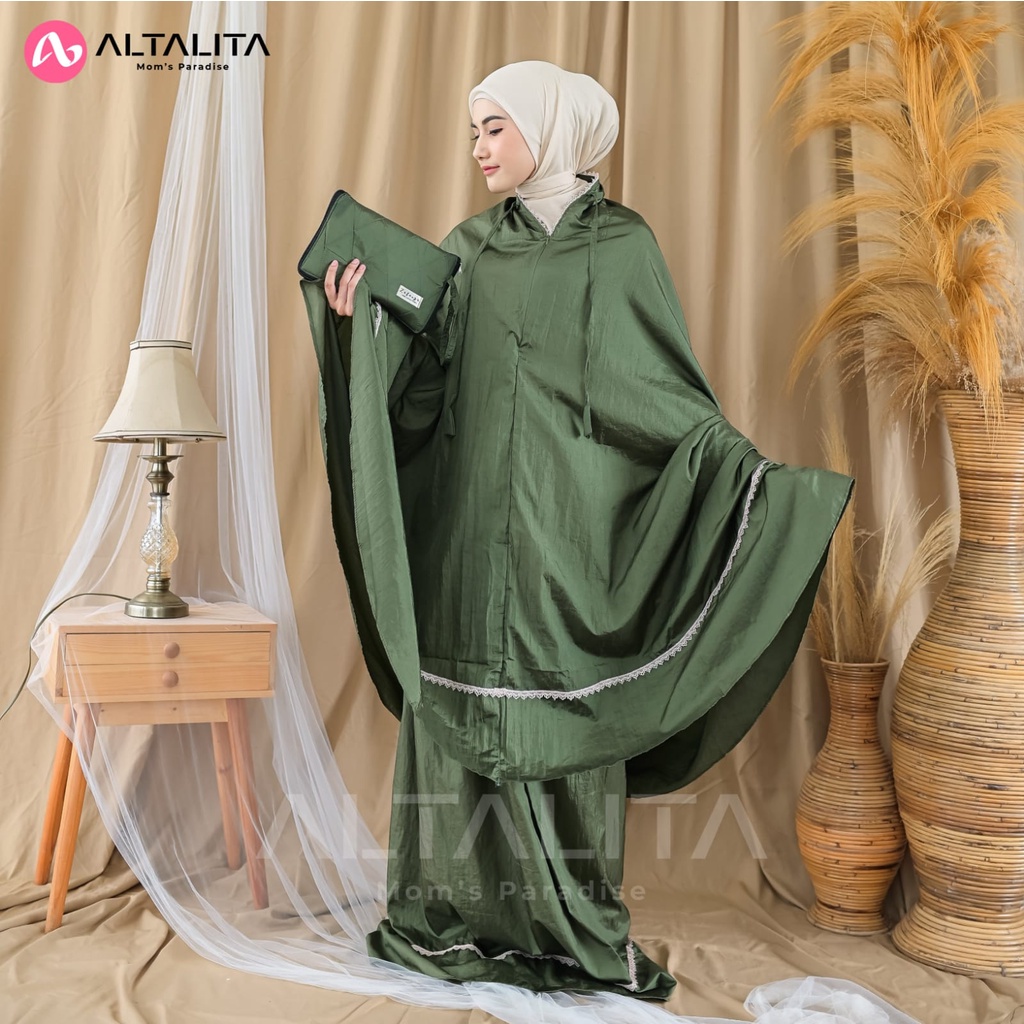 Altalita - Mukena Zanitha Parasut Terusan Traveling 2 in 1 Resleting Tas Sajadah Adem Premium Mukenah Dewasa Polos Jumbo Renda Mini Pouch Terbaru