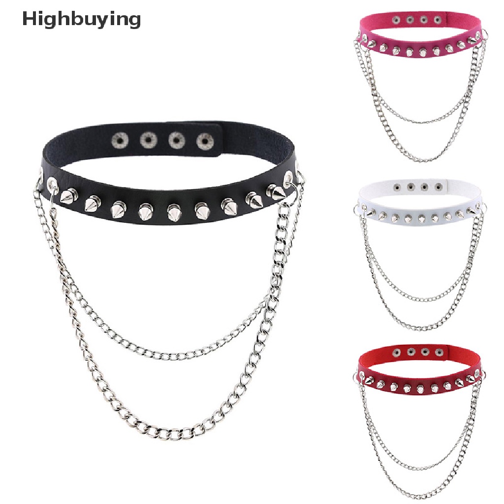 Hbid Pria Wanita Paku Rivet Liontin Rantai Punk Gothic Kulit Kalung Kerah Choker Glory