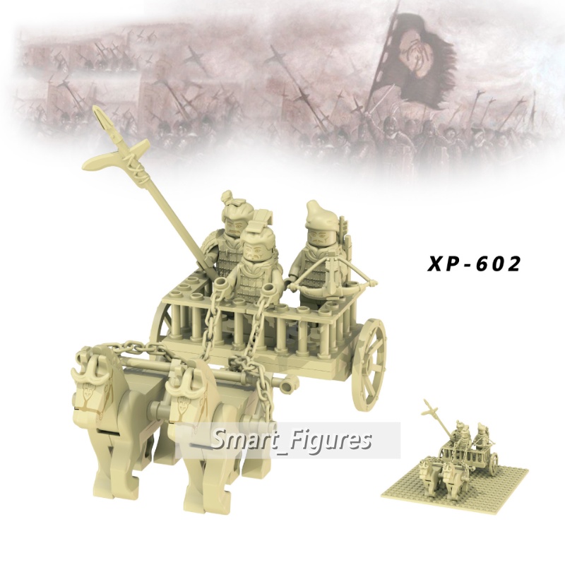 Blok Bangunan Partikel Kecil XP601-602 Qin Tentara Dinasti Terracotta Warriors Chariot Rakitan Mainan Hadiah