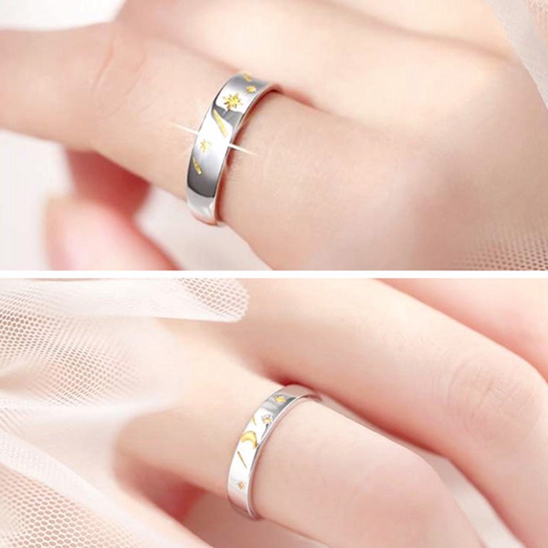 Matahari Bulan Bintang925 Sterling Perak Hadiah Hari Valentine Perempuan Resizable Pembukaan Pasangan Romantis Rings