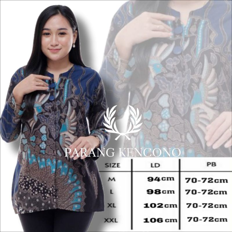 Baju batik wanita modern lengan panjang katun halus kerja kantor_atasan blous kancing batik seragam pernikahan