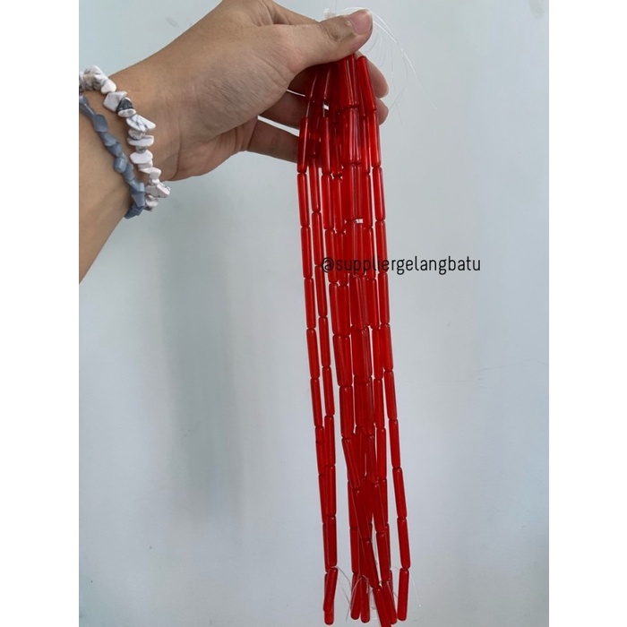 manik glass bead SOFT red quartz 30 x 5mm bahan prakarya gelang kalung