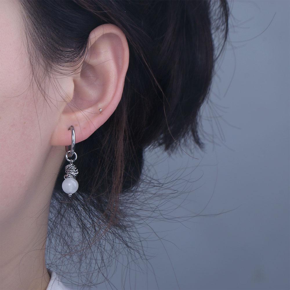 NEEDWAY Anting Manik opal Putih Charms Kepribadian Tanpa Desain Lubang Telinga Gaya Cina Baru Tren Nasional Vintage Anting Pria